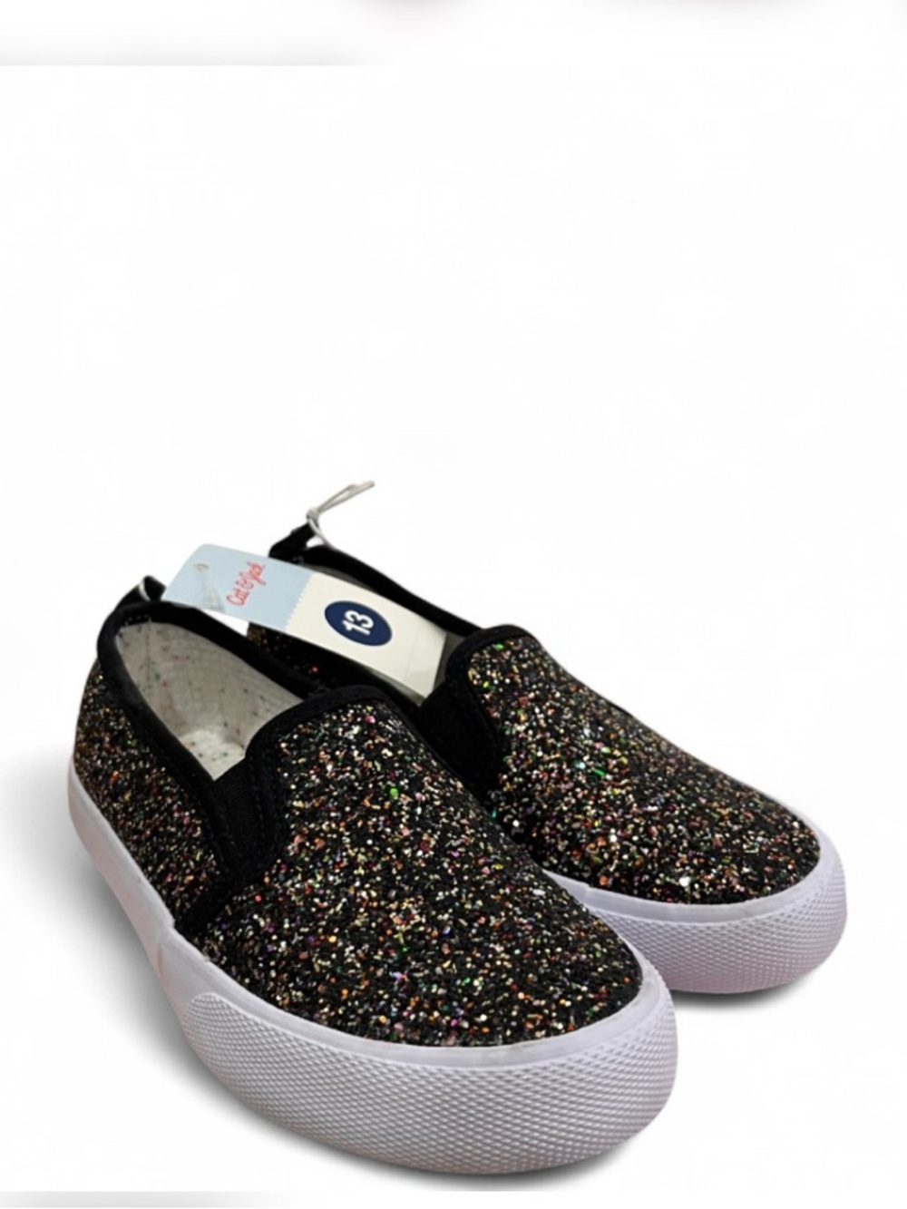 Cat & Jack Black Multicolor Glitter Slip-On Sneakers